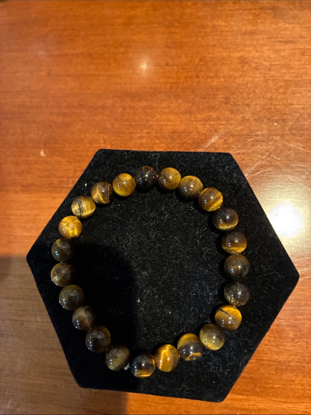 Tiger Eye Beaded Stretch Bracelet in Brown and Gold